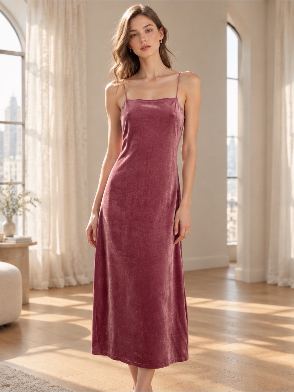 Forever 21 NWT Dusty Rose Velvet Slip Midi Dress Size L